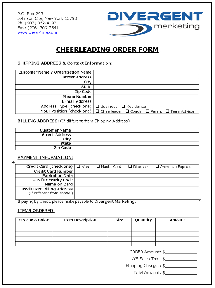cheerleading order form